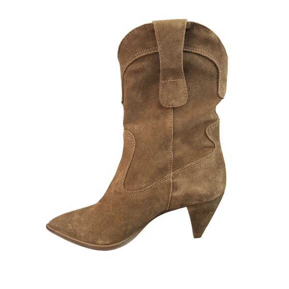 Larroude Thelma Camel Suede Western Heeled Boots Women's Hand Made, Size 7 NWOB - Picture 1 of 9
